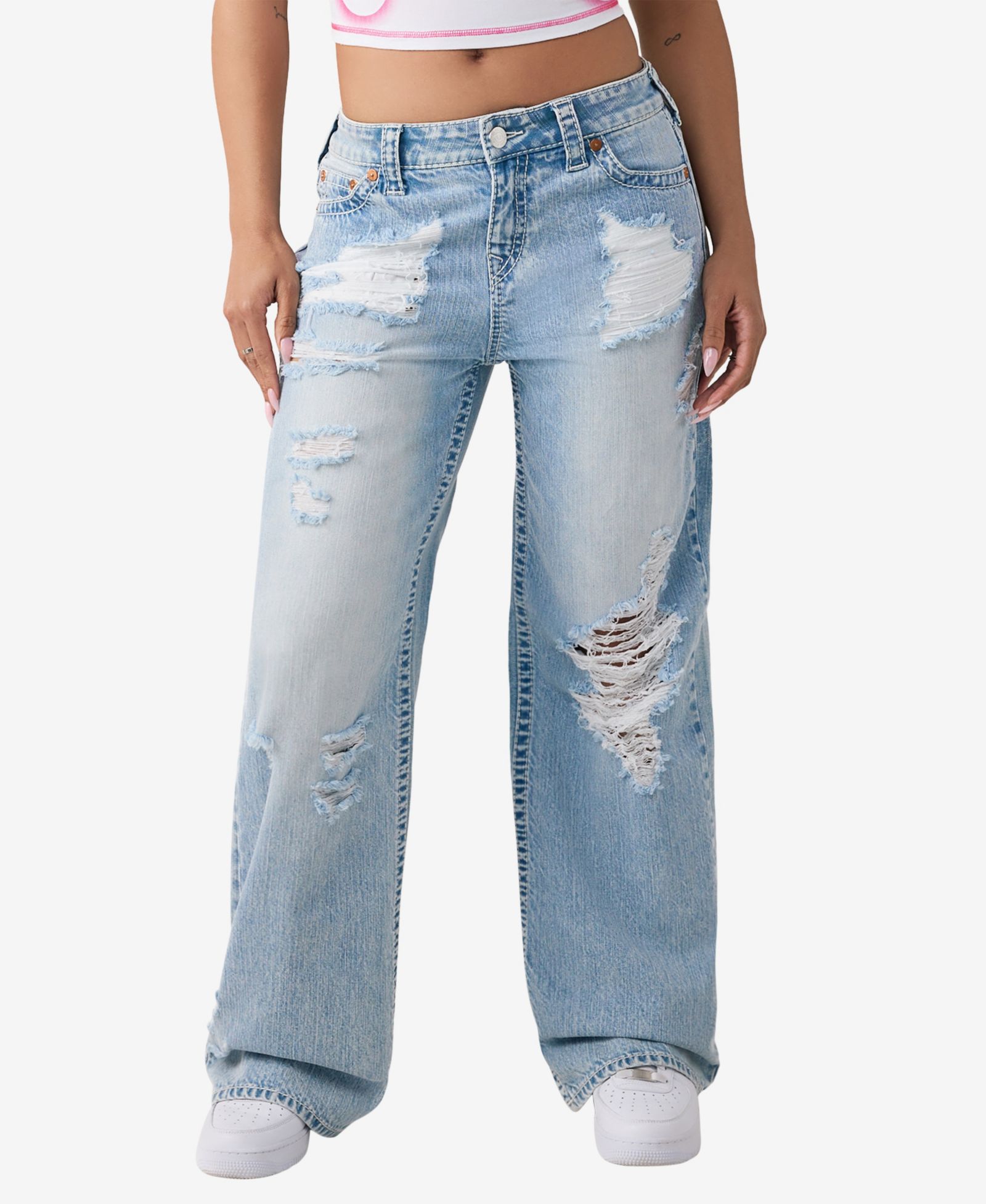True Religion Women's Bobbi Baggy Distressed Big T Jeans
