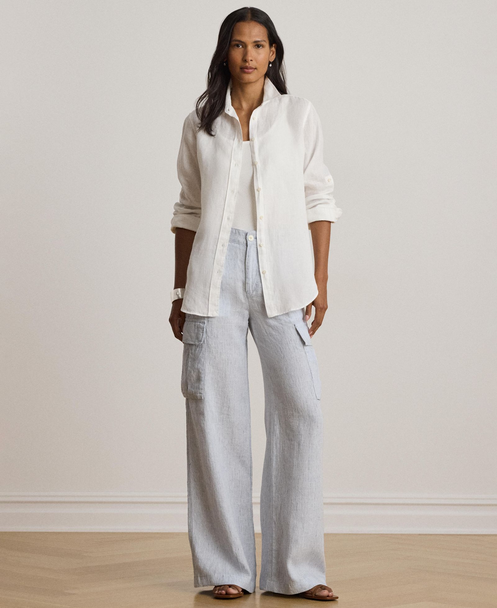 Lauren Ralph Lauren Women's High-Rise Pinstripe Wide-Leg Cargo Pants