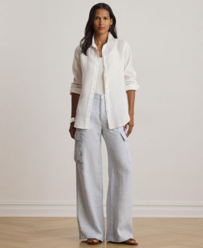 Lauren Ralph Lauren Women's High-Rise Pinstripe Wide-Leg Cargo Pants