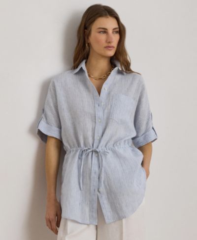 Lauren Ralph Lauren Women's Point Collar Striped Roll-Tab-Sleeve Tunic Shirt