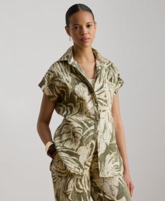 Женская рубашка с печатным принтом и воротником-стойкой Lauren Ralph Lauren Short-Sleeve