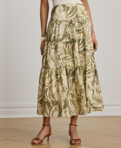 Lauren Ralph Lauren Women's Elasticized Waist Tiered A-Line Midi Skirt