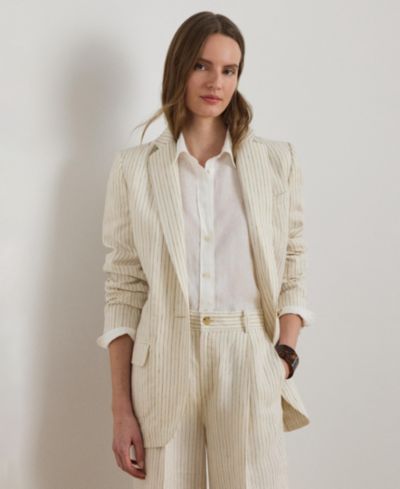 Lauren Ralph Lauren Women's Pinstripe Notch Lapel Long-Sleeve Blazer