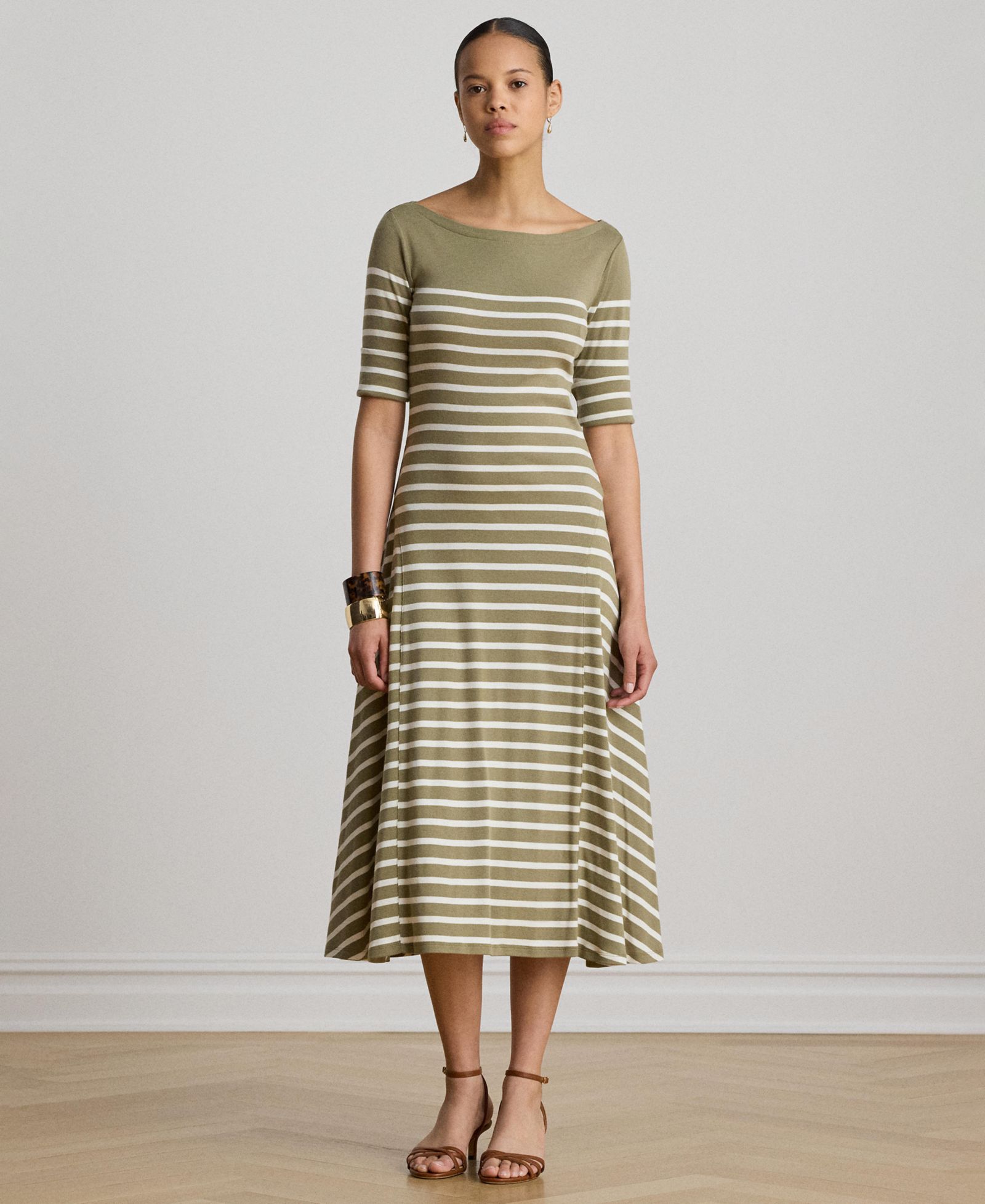 Женское миди-платье Lauren Ralph Lauren Boat Neck Breton-Stripe Ribbed