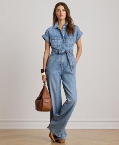 Женский джинсовый комбинезон Lauren Ralph Lauren Spread Collar Belted Wide-Leg