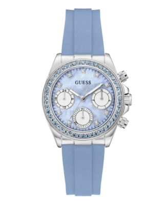 Женские часы GUESS Silver-Tone Sky Blue Silicone Multi-Function 36mm