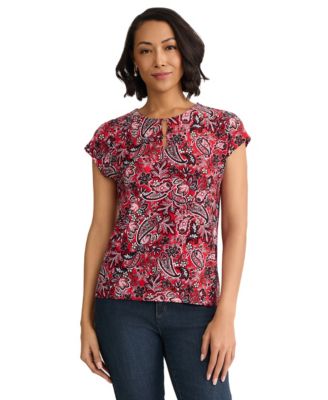 Jones New York Petite Cap Sleeve Printed Top