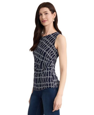 Jones New York Petite Sleeveless Side-Ruched Printed Tank Top