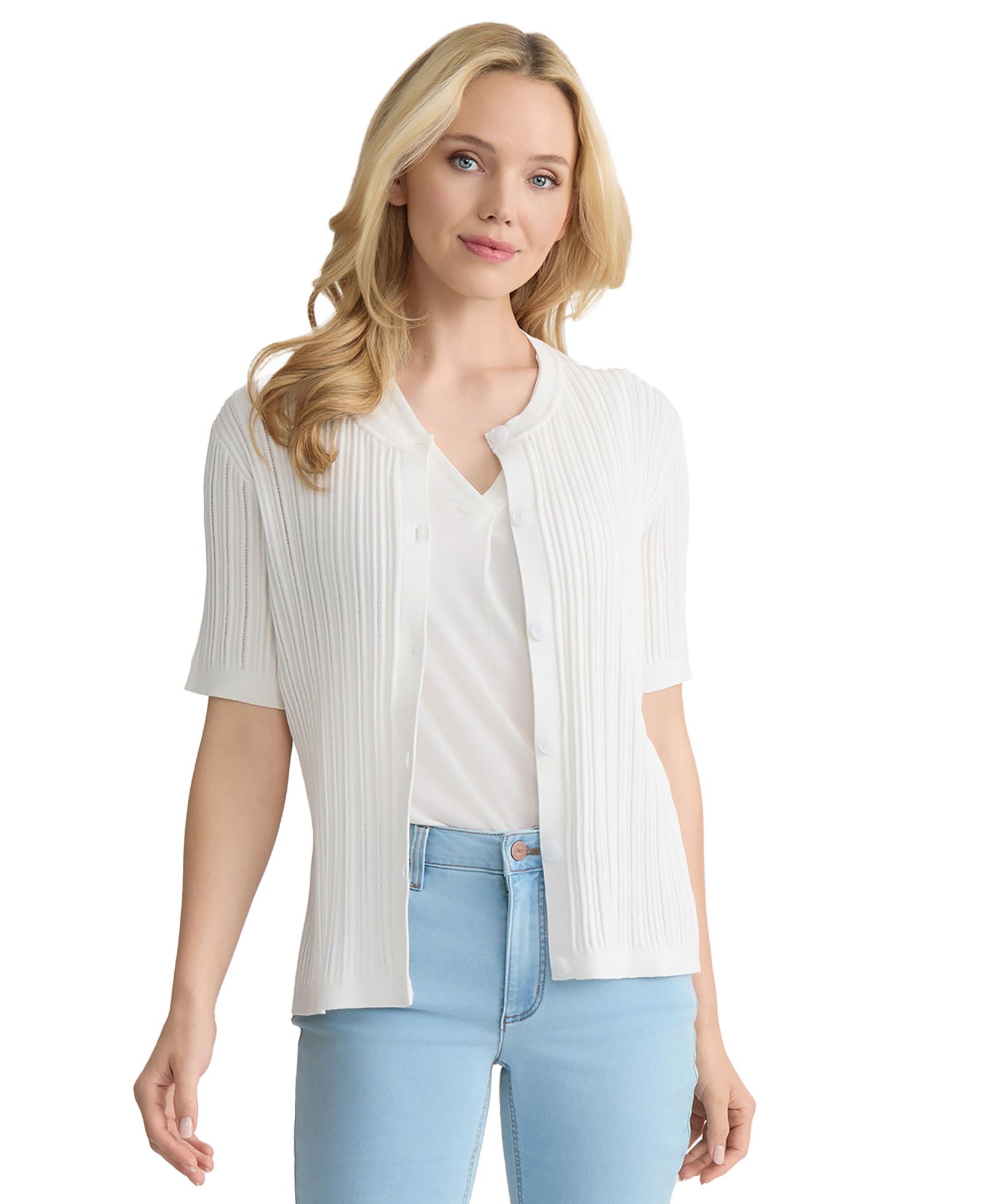 Короткая кардиган Jones New York Petite Short-Sleeve Pointelle