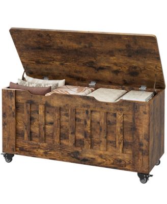 gaomon 39.4" Rolling Wooden Storage Chest and Blanket Bench with Safety Hinges