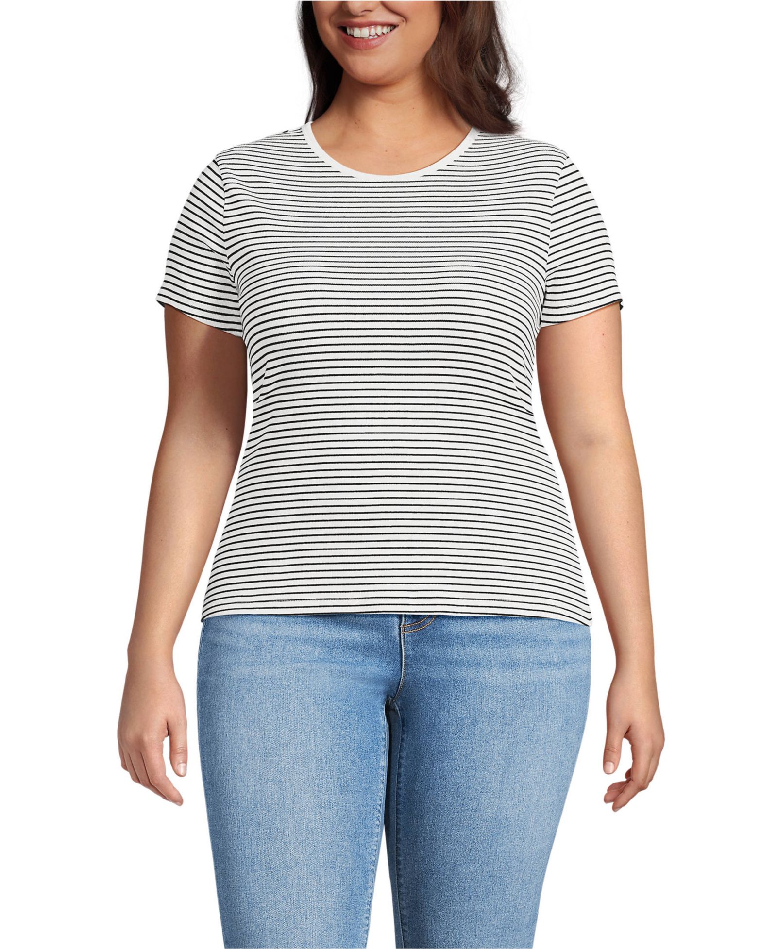 Женская футболка Lands' End Plus Size Short Sleeve Crew Neck Micro Rib Mini Tee