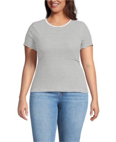 Lands' End Plus Size Short Sleeve Crew Neck Micro Rib Mini Tee