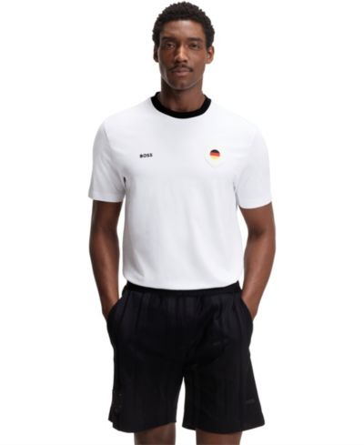 BOSS by Hugo Boss Men's Stretch-Cotton Germany Country Flag Logo T-Shirt
