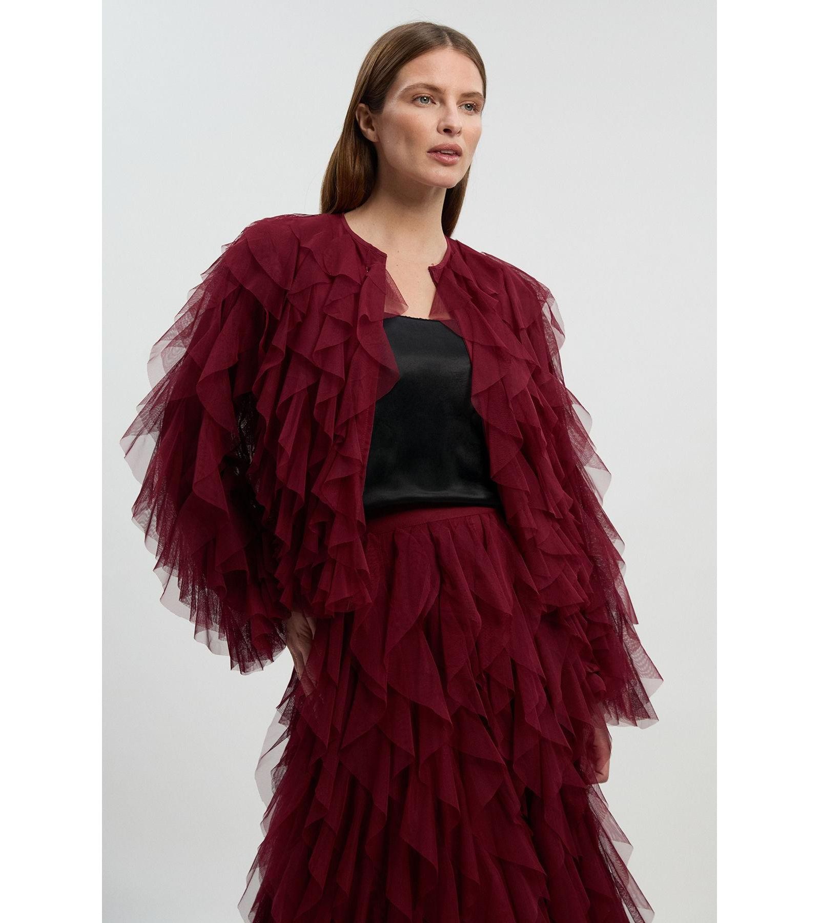 Karen Millen Women's Tulle Ruffle Detail Woven Jacket