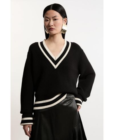 Karen Millen Women's Cotton V-Neck Knit Boxy Jumper