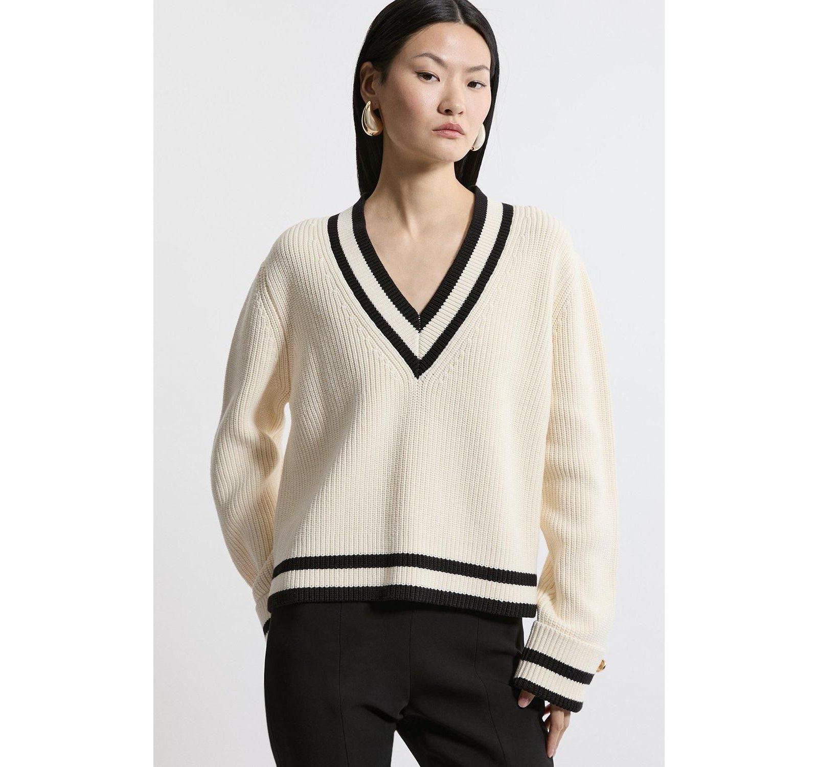 Karen Millen Women's Cotton V-Neck Knit Boxy Jumper