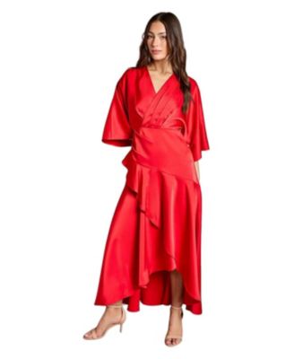 Coast Women's Satin Back Crepe Ruffle Wrap Midi Dress