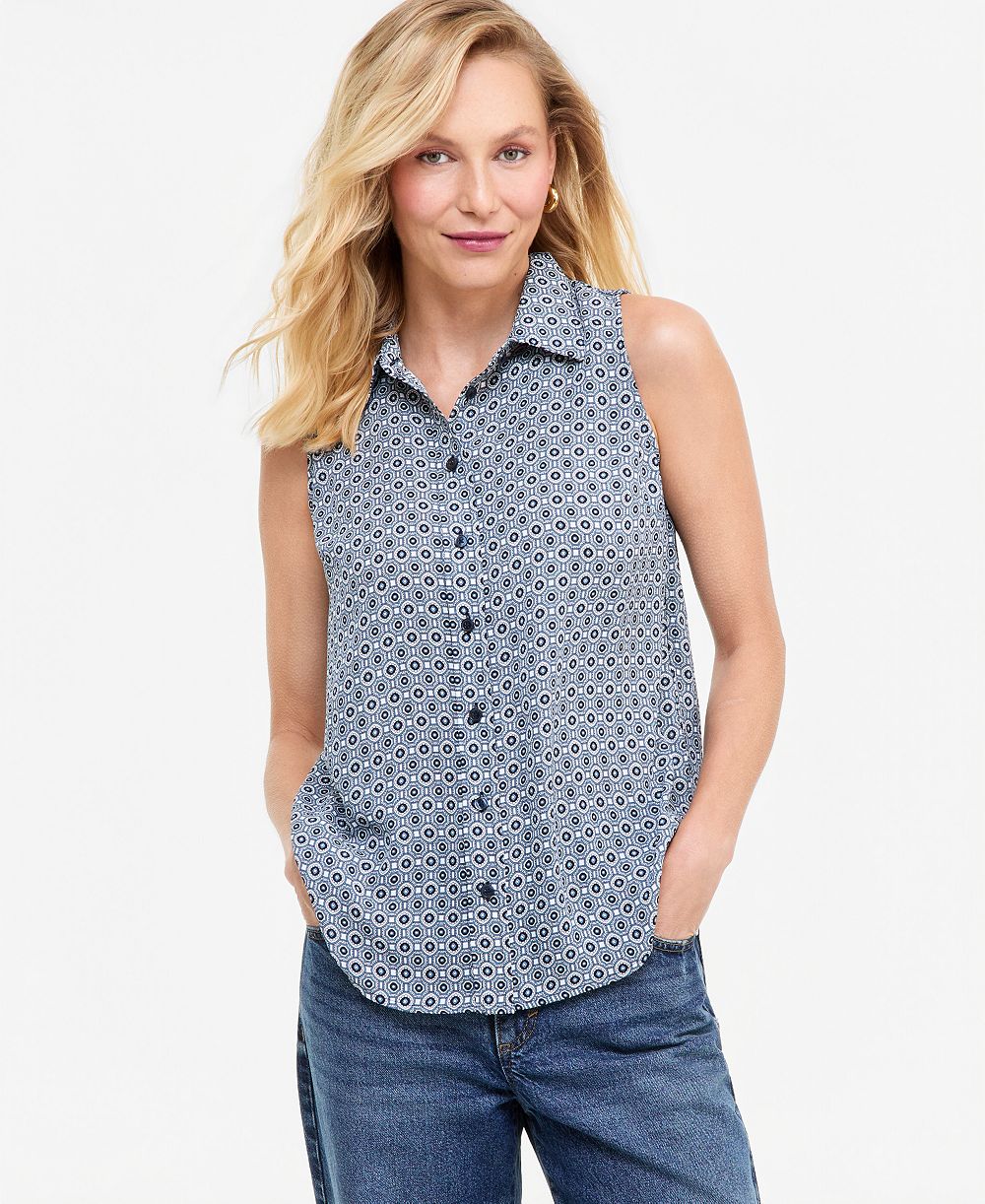 I.N.C. International Concepts Women's Sleeveless Button-Up Geometric-Print Blouse, Macy's Exclusive