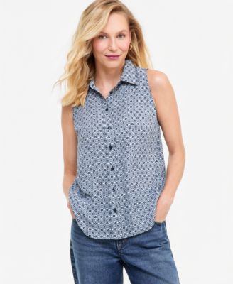 I.N.C. International Concepts Women's Sleeveless Button-Up Geometric-Print Blouse, Macy's Exclusive