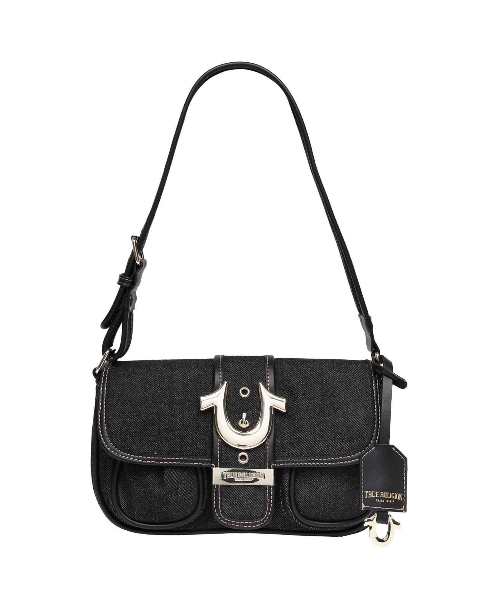 True Religion Double Pocket Denim Satchel with Horseshoe Hardware