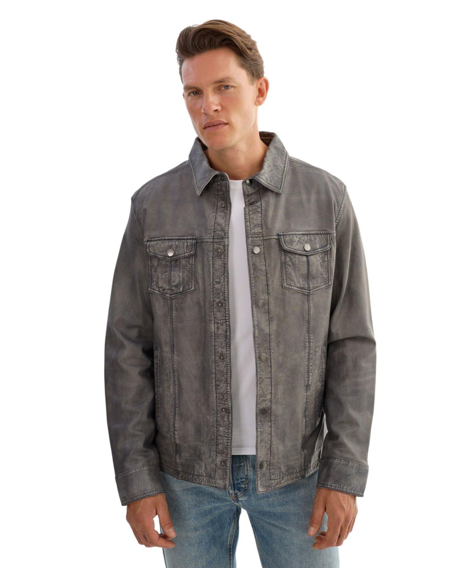 REGENCY LEATHERS Men's Gavi Denim Leather Shirt Jacket