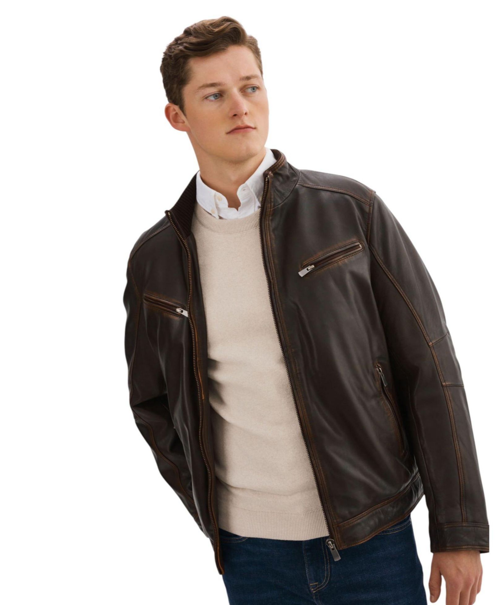 REGENCY LEATHERS Men's GUNNER-V Distressed Leather Jacket