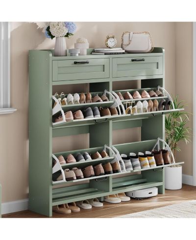 gaomon Shoe Cabinet with 4 Flip Drawers & 2 Top Drawers, Wood Shoe Organizer with Adjustable Shelf