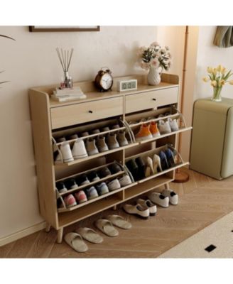 gaomon Rattan Shoe Cabinet Storage for Entryway, Shoe Organizer Cabinet with 4 Flip Drawers and 2 Slide Drawers, Hidden Shoe Storage Free Standing