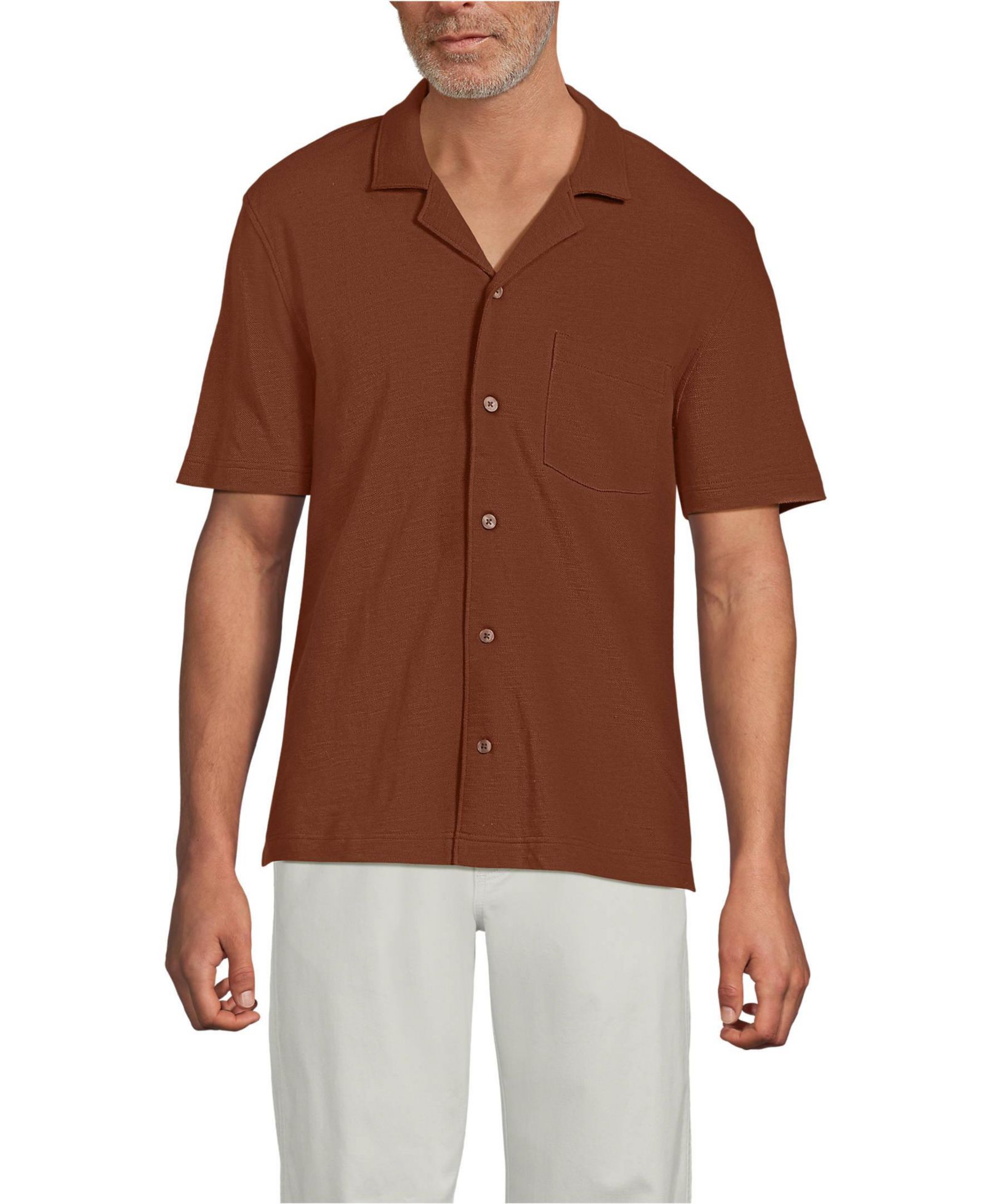 Рубашка Lands' End Men's Short Sleeve Cotton Linen Button Through Camp Collar