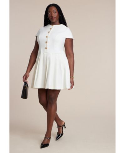 ELOQUII Women's Button Detail Pleated Mini Dress