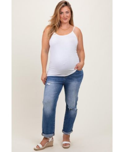 Pinkblush Женские демисезонные джинсы Plus Size с эффектом потертости и подвернутым краем