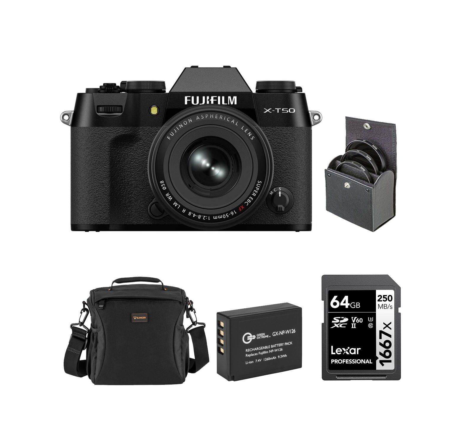Беззеркальная камера Fujifilm X-T50 с объективом XF 16-50mm f/2.8-4.8 R LM WR и набором аксессуаров