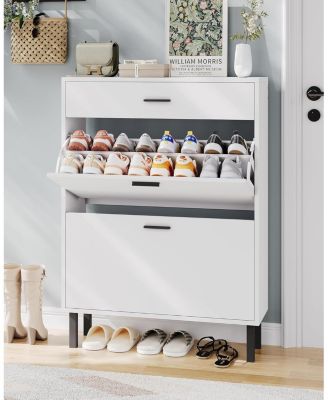 gaomon Narrow Freestanding Wooden Shoe Cabinet with 3 Drawers and Adjustable Shelves