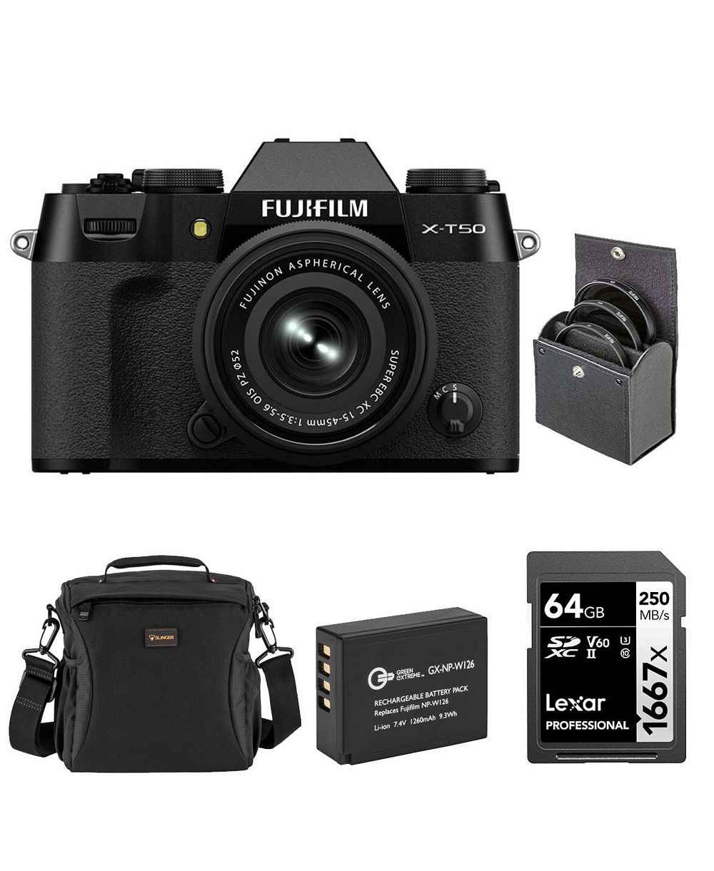 Fujifilm X-T50 беззеркальная камера с объективом XC 15-45mm f/3.5-5.6 OIS PZ, комплект с аккумулятором Li-Ion, картой памяти 64GB SDXC и набором фильтров 52mm