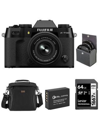 Fujifilm X-T50 беззеркальная камера с объективом XC 15-45mm f/3.5-5.6 OIS PZ, комплект с аккумулятором Li-Ion, картой памяти 64GB SDXC и набором фильтров 52mm