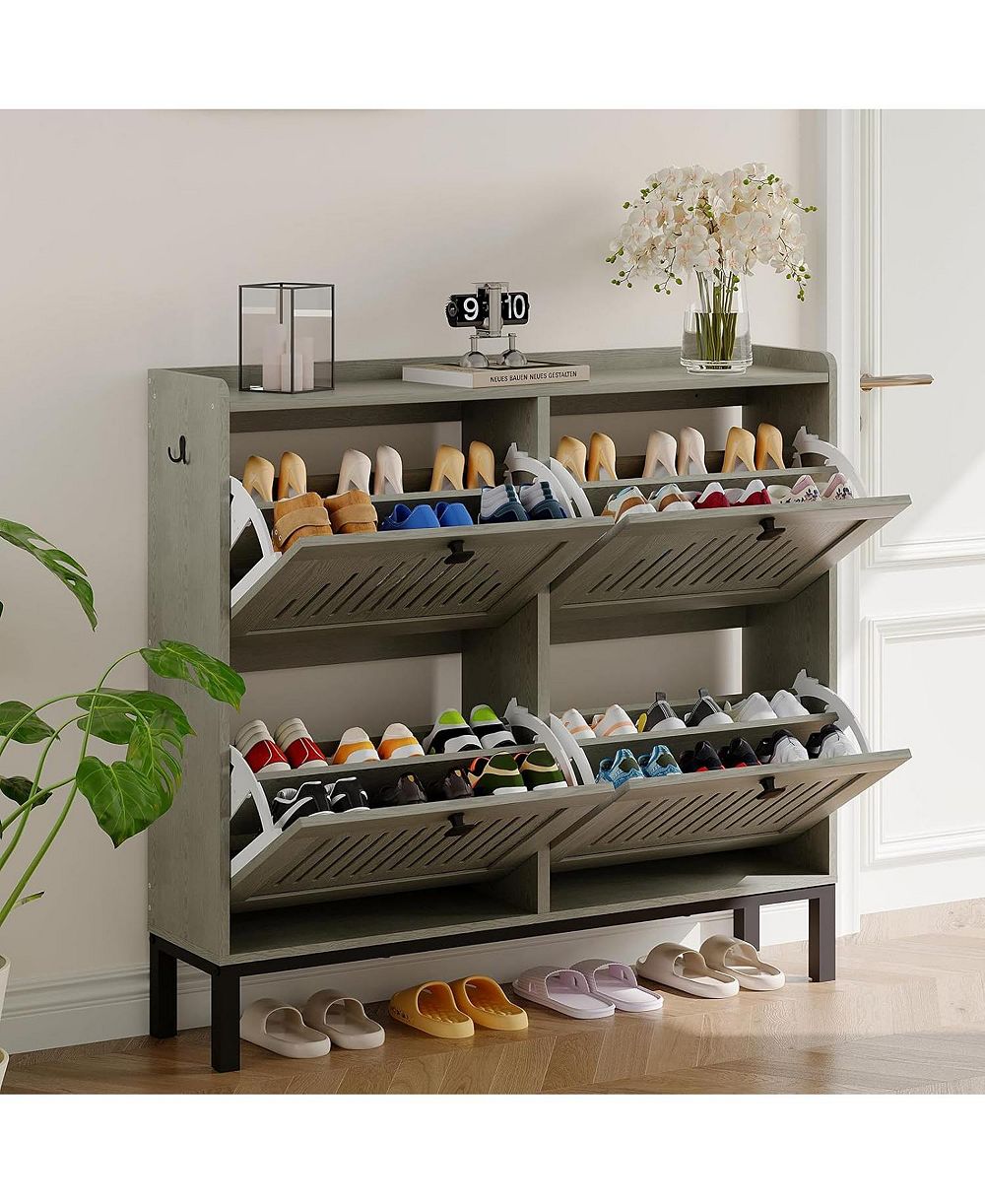 gaomon Modern Shoe Storage Cabinet with 4 Hollow-Panel Flip Drawers