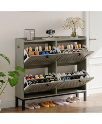 gaomon Modern Shoe Storage Cabinet with 4 Hollow-Panel Flip Drawers