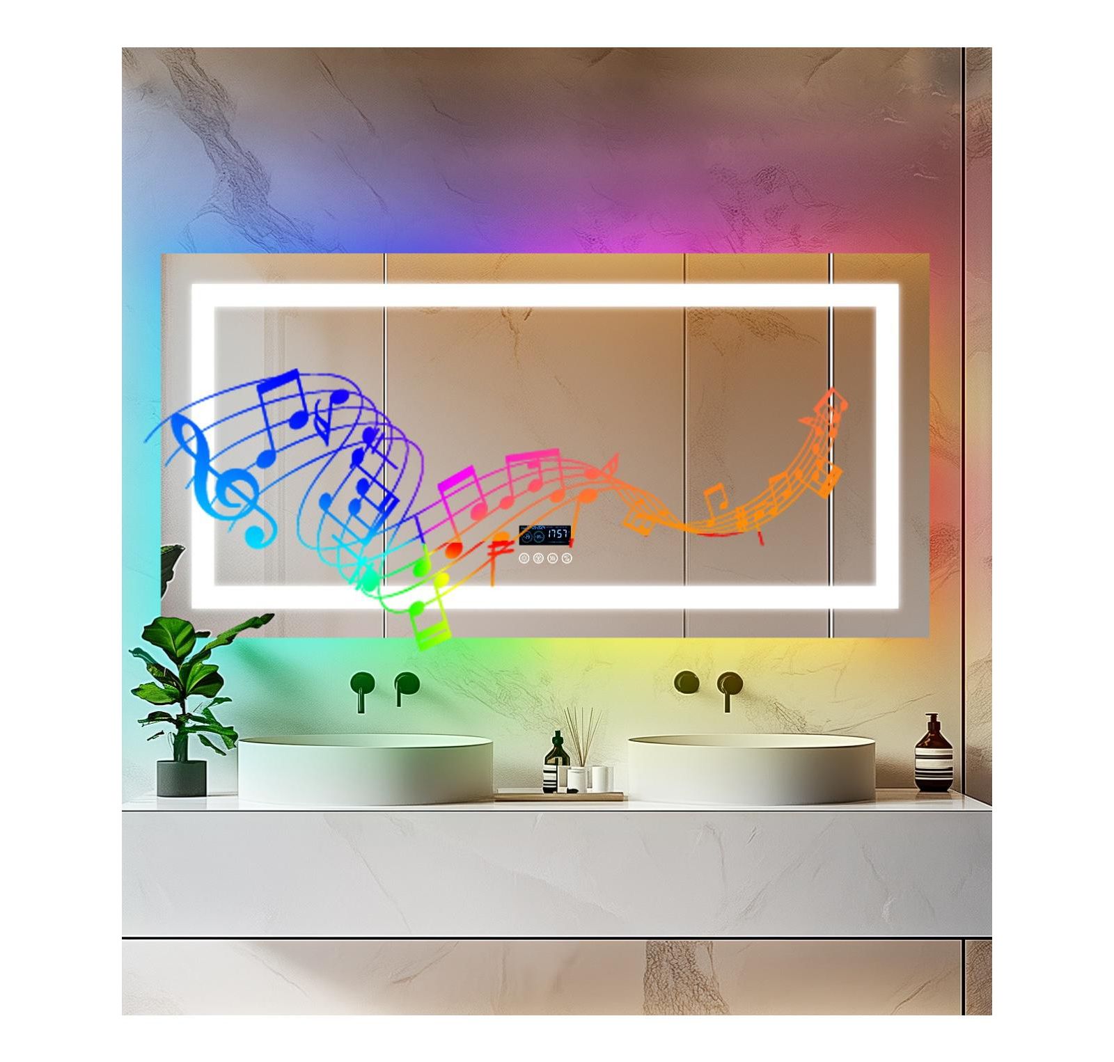 LUVODI Smart LED Bathroom Mirror Vanity Mirrors With Bluetooth Speaker 11 Colors Dimmable RGB