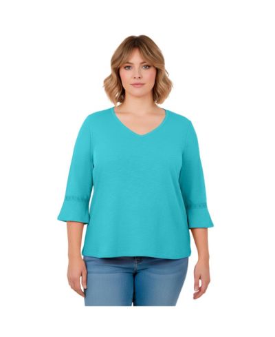 AVENUE Plus Size Crochet Trim Ruffle Sleeve Women's Top