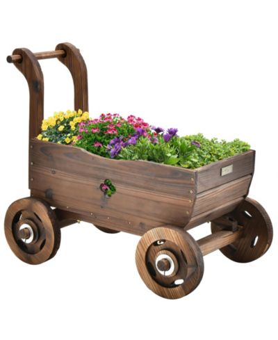 Декоративная подставка для цветов в виде тележки Wagon Cart Wooden Raised Garden