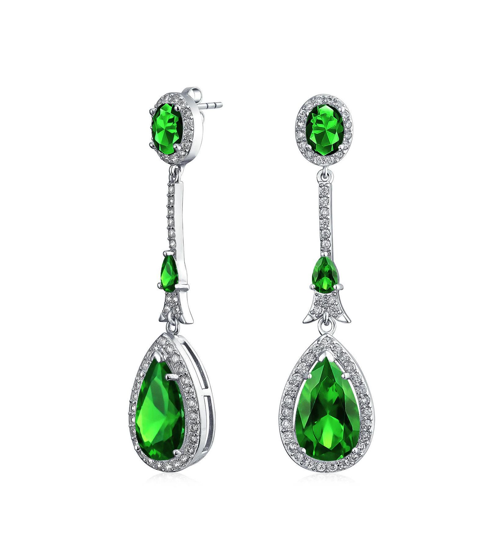 Серьги Bling Jewelry Art Deco Style Dangle Halo Blue Sapphire CZ Cubic Zirconia Teardrop Statement Chandelier