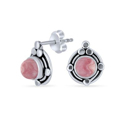 Серьги-г திட்டம்ки с розовым родохрозитом и мотивом листа Bling Jewelry.925 Sterling Silver