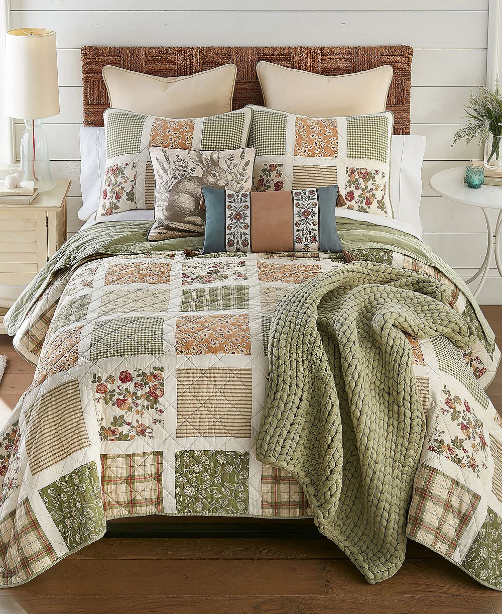 Donna Sharp Peach Rose Cotton 3-Pc. Quilt Set, Queen