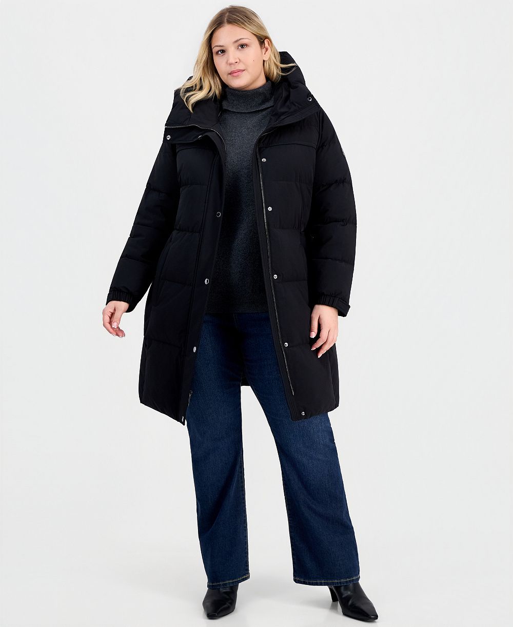 MICHAEL Michael Kors Plus Size Hooded Belted Puffer Coat