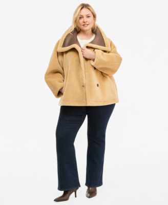 Calvin Klein Plus Size Funnel-Neck Teddy Jacket, Created for Macy's