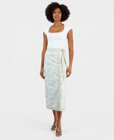Vince Camuto Women's Paisley-Print Faux-Wrap Midi Skirt