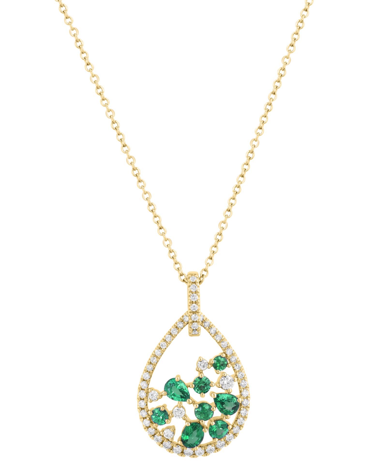 EFFY Collection Подвеска с изумрудом (3/4 ct. t.w.) и бриллиантом (1/2 ct. t.w.) в ожерелье из желтого золота 14k