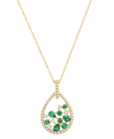 EFFY Collection Подвеска с изумрудом (3/4 ct. t.w.) и бриллиантом (1/2 ct. t.w.) в ожерелье из желтого золота 14k