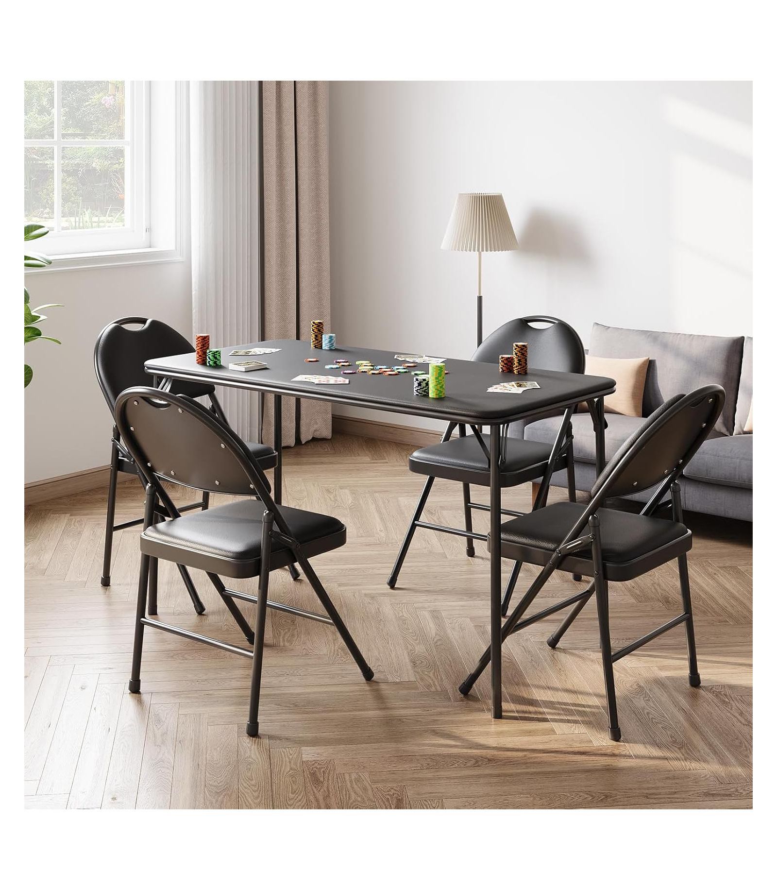 gaomon 4-Foot Folding Table with Upholstered PU Leather Top, Heavy-Duty Metal Legs