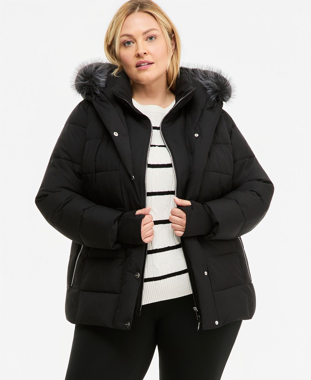 Женская пуховая куртка Calvin Klein Plus Size с капюшоном и воротником из искусственного меха
